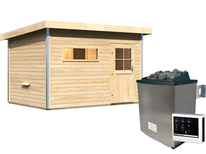 Karibu Saunahaus Skrollan 2 -38 mm- 9 kW Ofen ext. Strg- klassische Tür