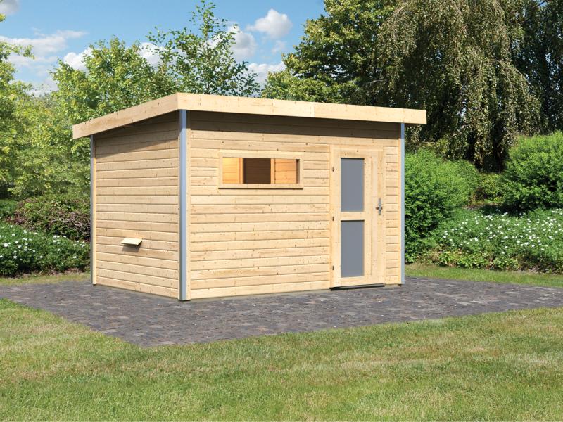 Karibu Saunahaus Skrollan 2 38 mm- ohne Ofen- Milchglastür