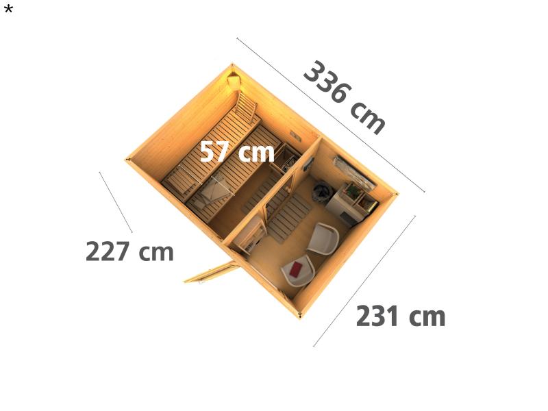Karibu Saunahaus Skrollan 2 in terragrau- ohne Ofen- moderne Tür