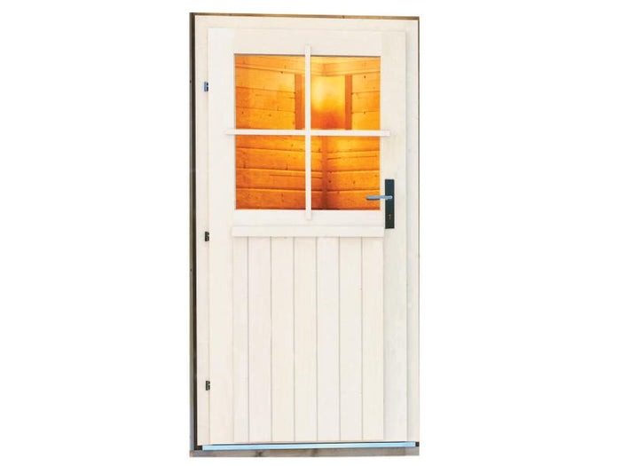 Karibu Saunahaus Skrollan 2 in terragrau- ohne Ofen- klassische Tür
