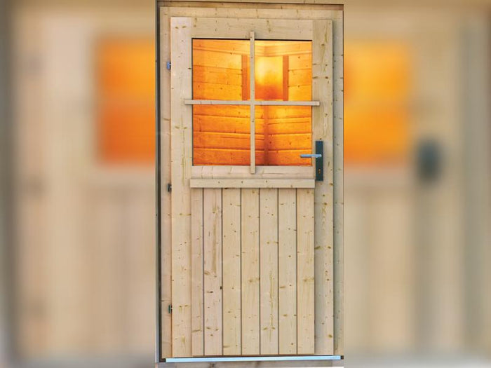 Karibu Saunahaus Skrollan 3 38 mm- 9 kW Bioofen ext. Steuerung -klassische Tür