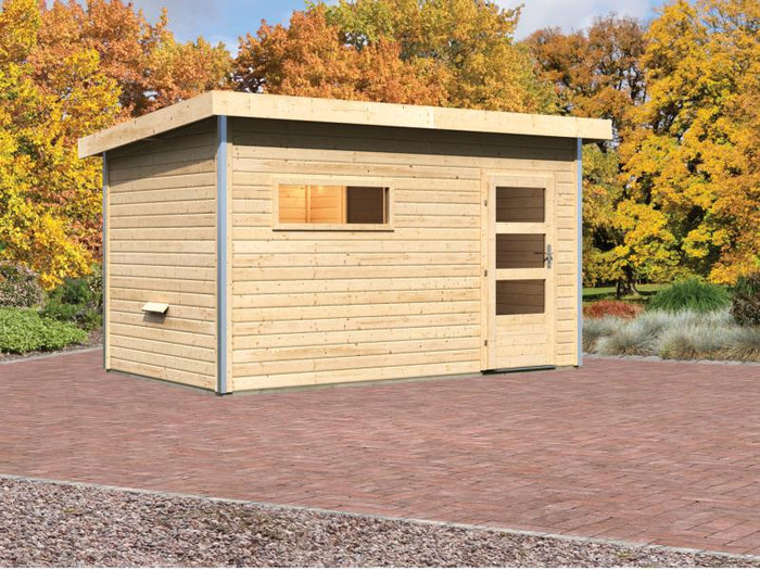 Karibu Saunahaus Skrollan 3 38 mm- ohne Ofen- moderne Tür