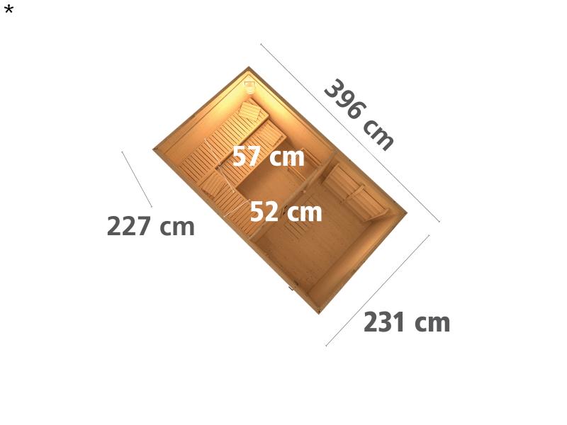 Karibu Saunahaus Skrollan 3 38 mm- ohne Ofen- Milchglastür