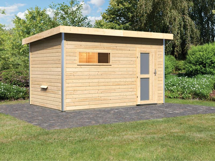 Karibu Saunahaus Skrollan 3 38 mm- ohne Ofen- Milchglastür