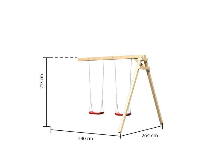 Karibu Spielturm Anna + Rutsche rot + Doppelschaukel