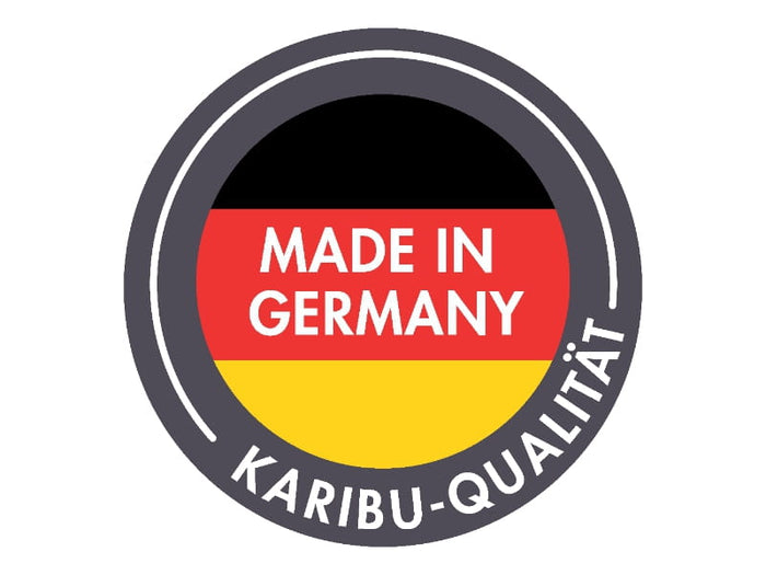 Karibu Stelzenhaus Benjamin in grau mit Rutsche in rot und Doppelschaukelanbau