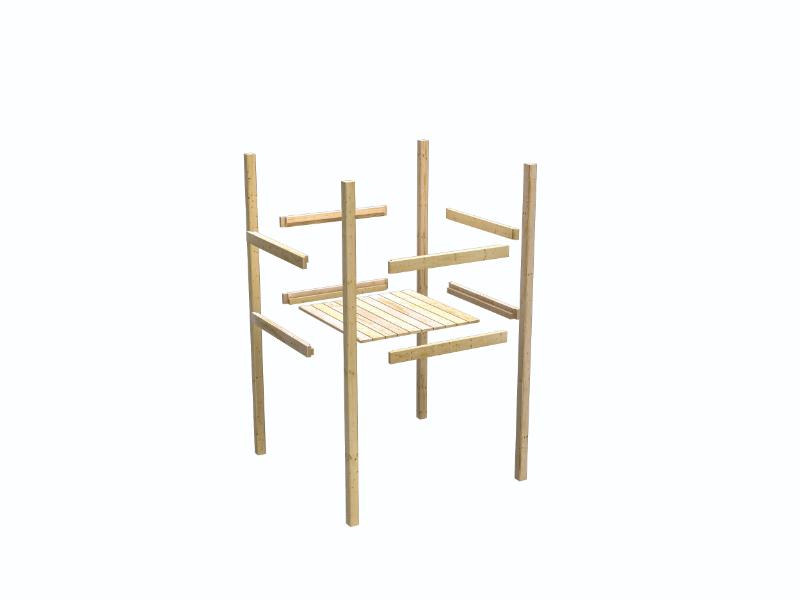 Karibu Stelzenhaus Benjamin in grau mit Rutsche in rot und Doppelschaukelanbau