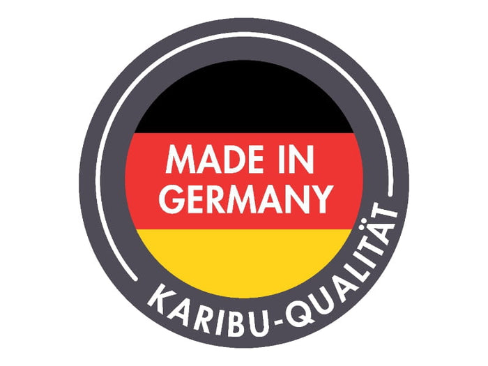 Karibu Stelzenhaus Fidel grau + Rutsche blau + Doppelschaukelanbau + Klettergerüst und Netzrampe