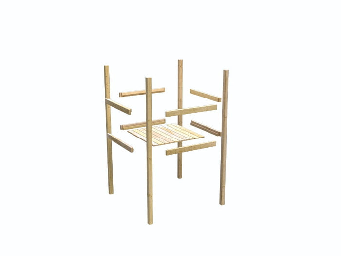 Karibu Stelzenhaus Fidel grau + Rutsche blau + Doppelschaukelanbau + Klettergerüst und Netzrampe