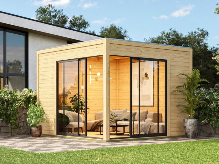 Karibu Studio Dice 3 natur 38 mm, inkl. Fußboden und selbstklebende Dachfolie