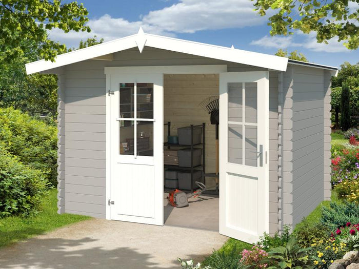 Lasita Blockbohlenhaus Baltimore lichtgrau 28 mm