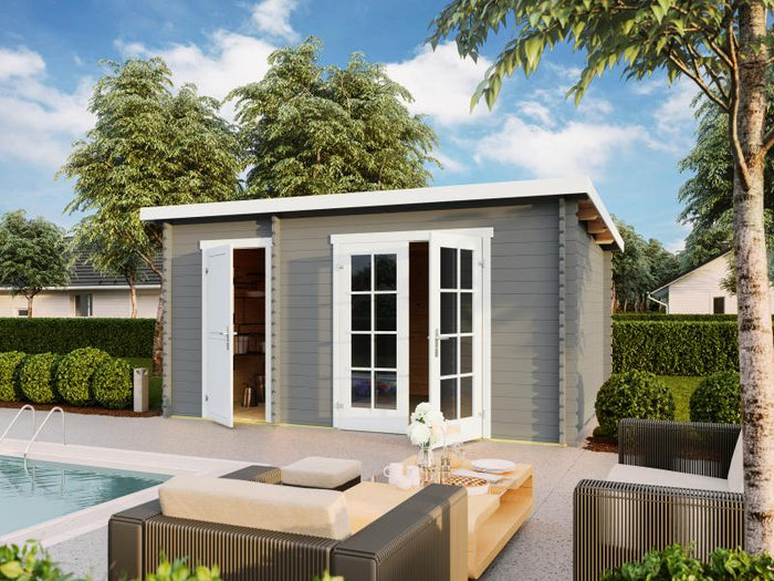 Lasita Blockbohlenhaus Belmont 2 2-Raum lichtgrau 34 mm