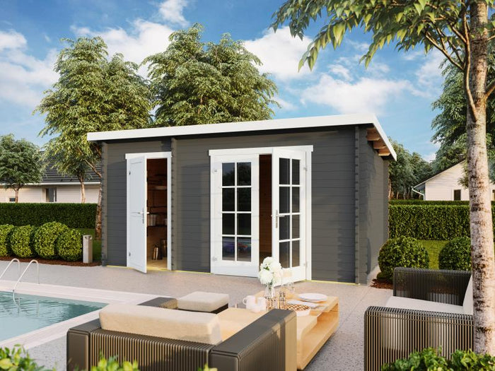 Lasita Blockbohlenhaus Belmont 2 2-Raum carbongrau 34 mm