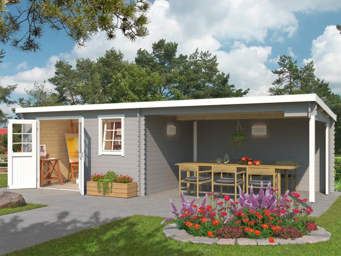 Lasita Blockbohlenhaus Reno lichtgrau 28 mm