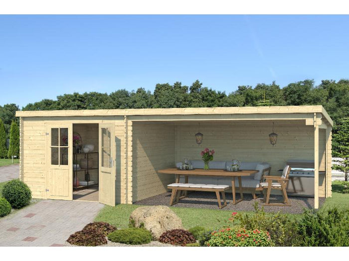 Lasita Blockbohlenhaus St Louis mit Anbau 28 mm natur