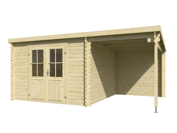 Lasita Blockbohlenhaus Tampa mit Anbau natur 28 mm natur