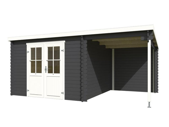 Lasita Blockbohlenhaus Tampa mit Anbau carbongrau 28 mm