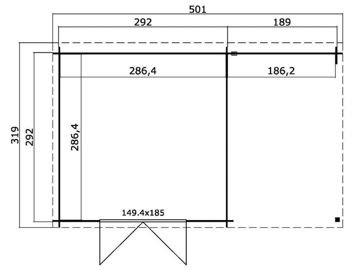 Lasita Blockbohlenhaus Tampa mit Anbau carbongrau 28 mm