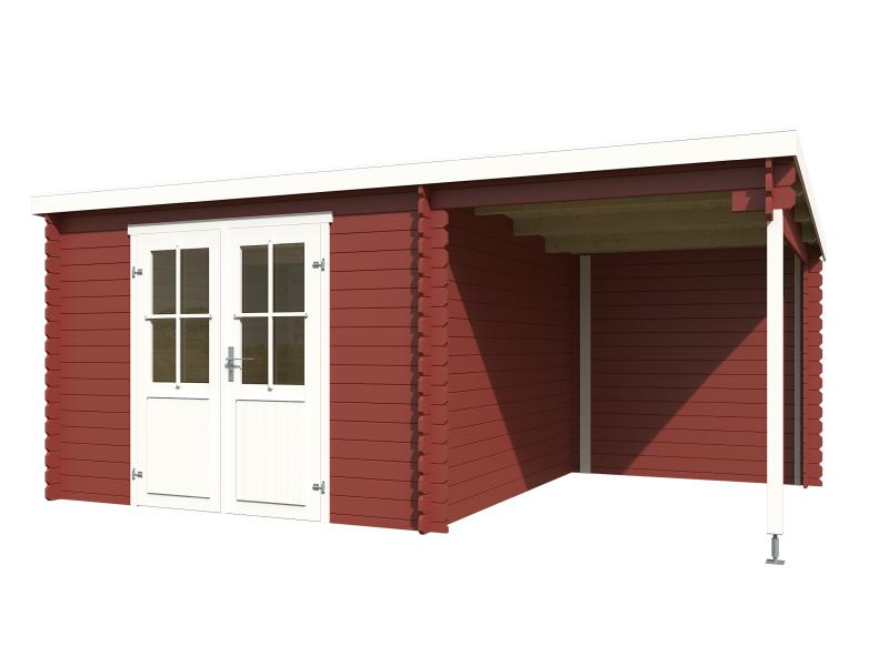 Lasita Blockbohlenhaus Tampa mit Anbau schwedenrot 28 mm