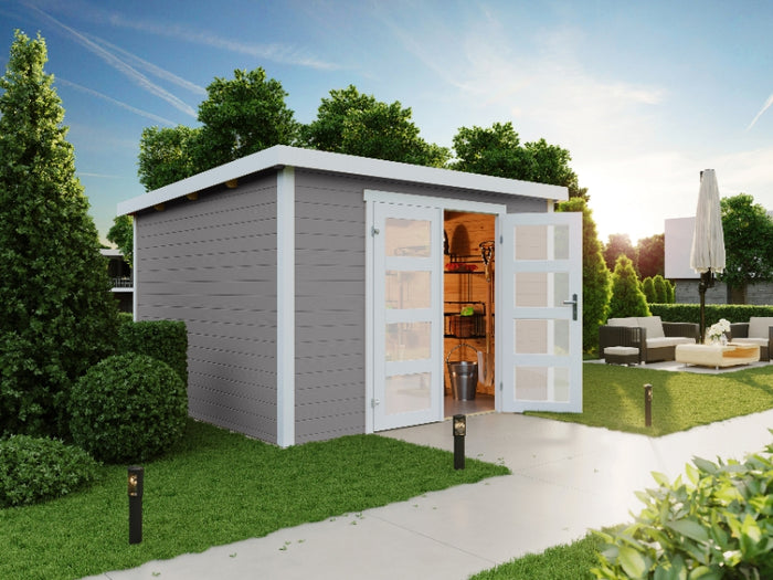 Lasita Blockbohlenhaus Zambezi 7 lichtgrau 28 mm