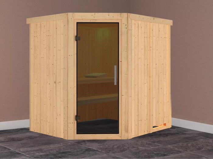 Lilja - Karibu Sauna Plug & Play ohne Ofen - ohne Dachkranz - Moderne Saunatür