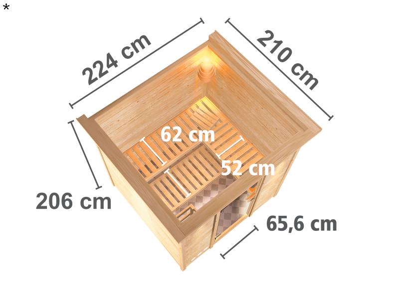 Mojave - Karibu Sauna inkl. 9-kW-Ofen - mit Dachkranz -
