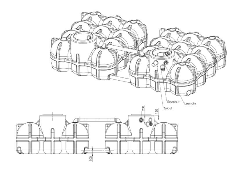 Nautilus Flachtank-Zisterne Hudson DUO 10.000 Liter, 1 Behälter mit Korbfilter & Siphon