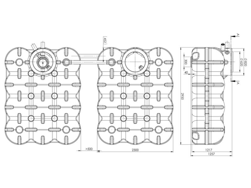 Nautilus Flachtank-Zisterne Hudson DUO 10.000 Liter mit Pumpensumpf, 1 Behälter mit Korbfilter & Sip