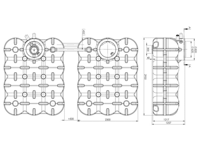 Nautilus Flachtank-Zisterne Hudson DUO 10.000 Liter mit Pumpensumpf, 1 Behälter mit Korbfilter & Sip