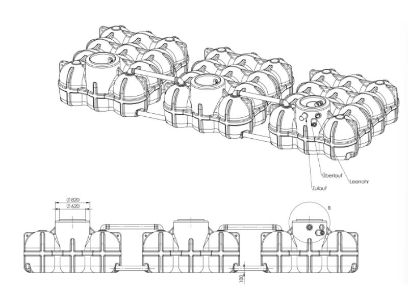 Nautilus Flachtank-Zisterne Hudson TRIO 15.000 Liter, 1 Behälter mit Korbfilter & Siphon