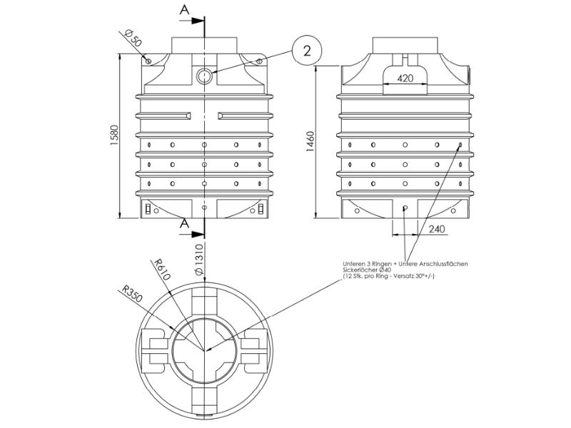 Nautilus Sickerschacht Ozeanis 1.500 Liter, inkl. Lippendichtung
