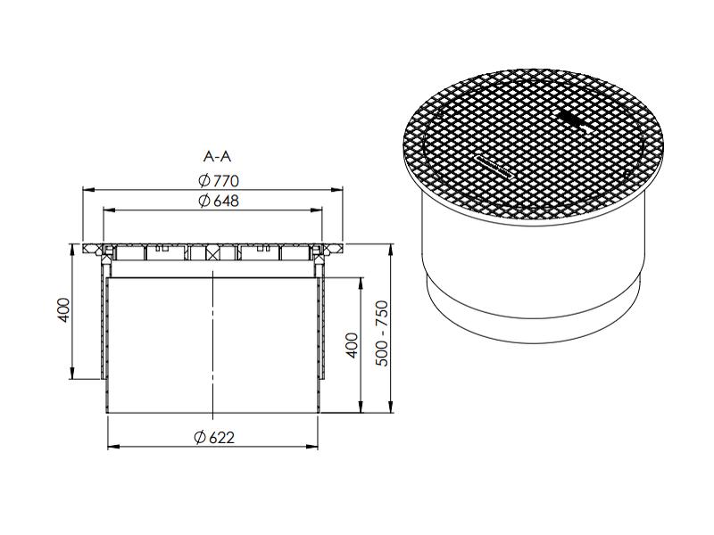 Nautilus Teleskopdom 35kn bis 3,5t befahrbar inkl. Abdeckung, höhenverstellbar 770 x 500 mm