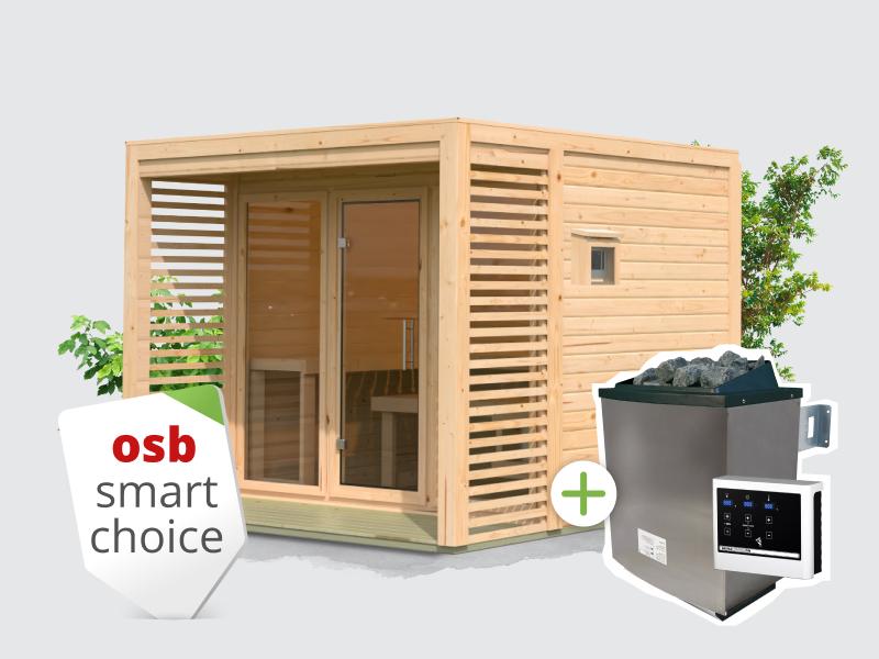 Osb samrt choice Saunahaus Patio 3, 38 mm naturbelassen -inkl. 9 kW Ofen ext. Steuerung- inkl. Dache