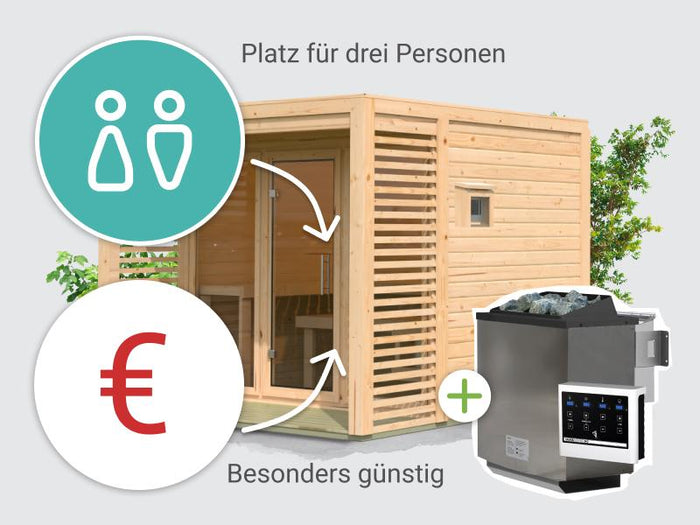 Osb samrt choice Saunahaus Patio 3, 38 mm naturbelassen -inkl. 9 kW Bioofen ext. Steuerung- inkl. Da