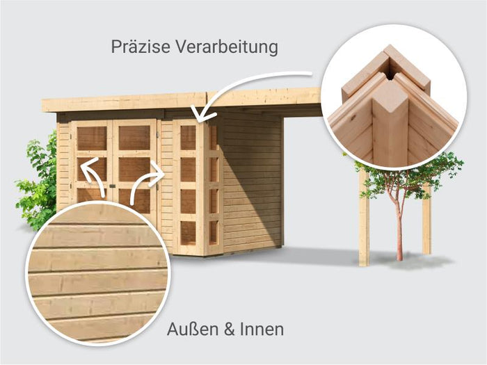 Osb smart choice Gartenhaus Kerken 3 natur inkl. Fußboden und Anbaudach 2,40 m
