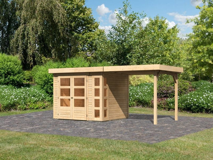 Osb smart choice Gartenhaus Kerken 3 natur inkl. Fußboden und Anbaudach 2,40 m