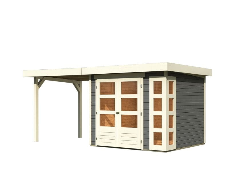 Osb smart choice Gartenhaus Kerken 3 terragrau inkl. Fußboden und Anbaudach 2,40 m