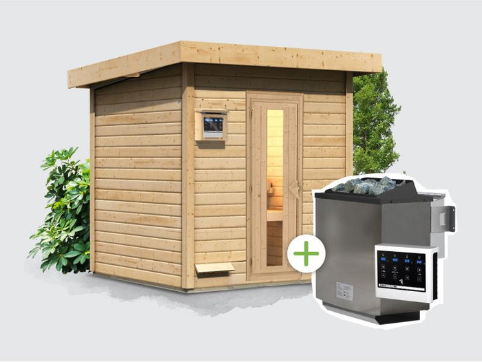 Osb smart choice Saunahaus Hella 2 38 mm - inkl. 9 kW Bioofen ext. Steuerung - mit Dacheindeckung u