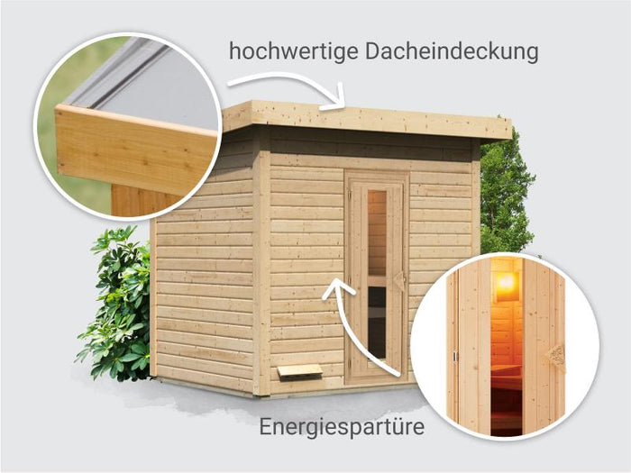 Osb smart choice Saunahaus Hella 3 38 mm - ohne Ofen - inkl. Dacheindeckung und Fußboden