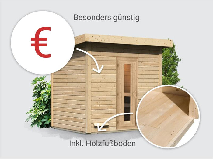 Osb smart choice Saunahaus Hella 3 38 mm - ohne Ofen - inkl. Dacheindeckung und Fußboden