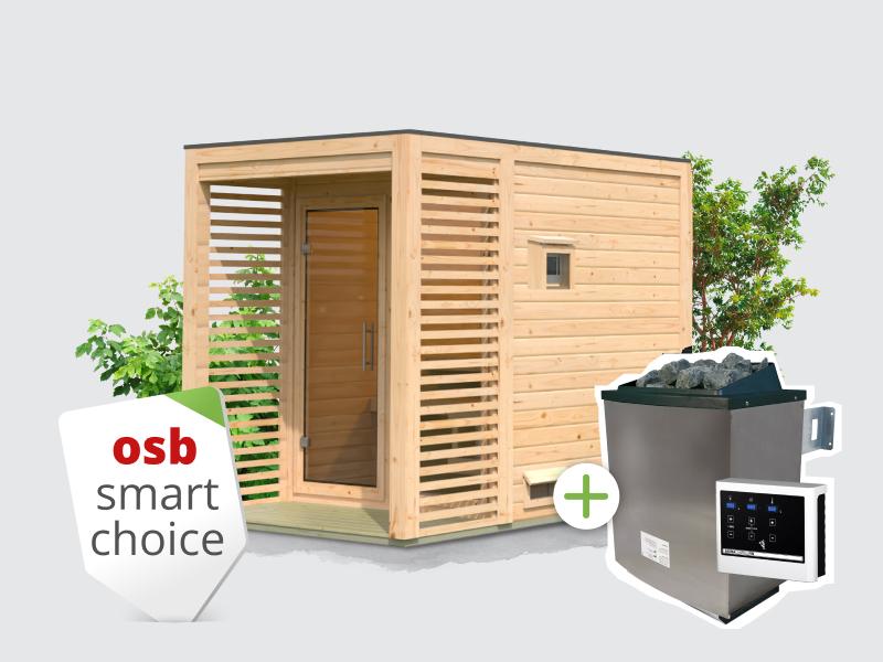 Osb smart choice Saunahaus Patio 1, 38 mm naturbelassen -inkl. 9 kW Ofen ext. Steuerung- inkl. Dache