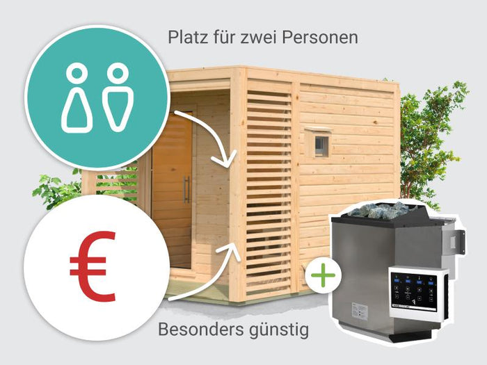 Osb smart choice Saunahaus Patio 2, 38 mm naturbelassen -inkl. 9 kW Bioofen ext. Steuerung-, inkl. D
