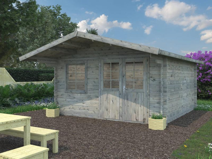 Palmako Blockbohlenhaus Britta 14,6 40 mm graue Tauchgrundierung