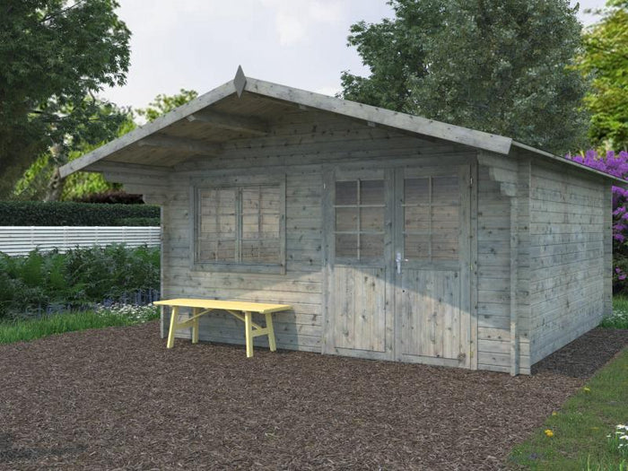 Palmako Blockbohlenhaus Britta 17,5 40 mm graue Tauchgrundierung