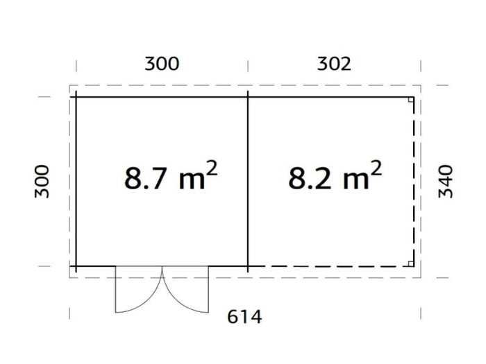 Palmako Blockbohlenhaus Ella 8,7 + 8,2 mit Anbaudach und Rückwand 28 mm natur