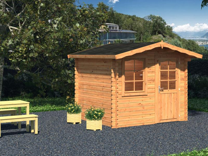 Palmako Blockbohlenhaus Emma 4,6 28 mm braune Tauchgrundierung