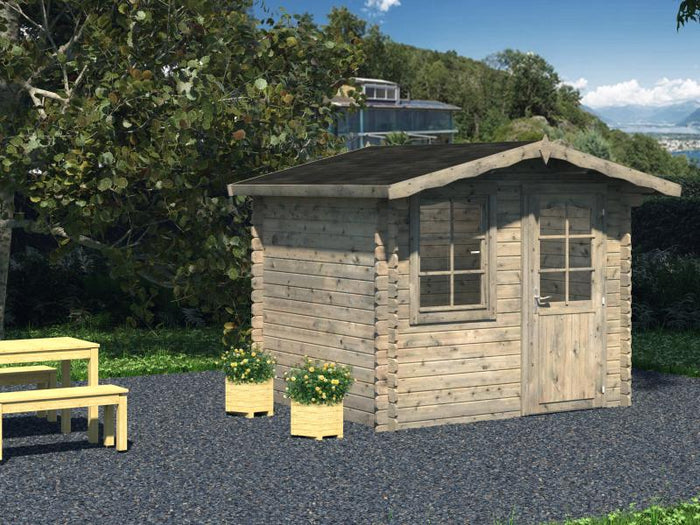 Palmako Blockbohlenhaus Emma 4,6 28 mm graue Tauchgrundierung