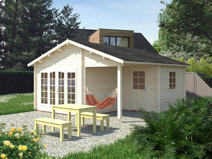 Palmako Blockbohlenhaus Irene 2-Raum 21,9 + 5,2 44 mm natur