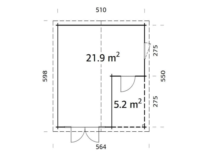 Palmako Blockbohlenhaus Irene 2-Raum 21,9 + 5,2 44 mm natur