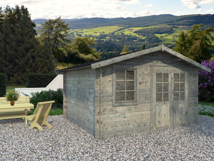 Palmako Blockbohlenhaus Klara 10,4 28 mm graue Tauchgrundierung